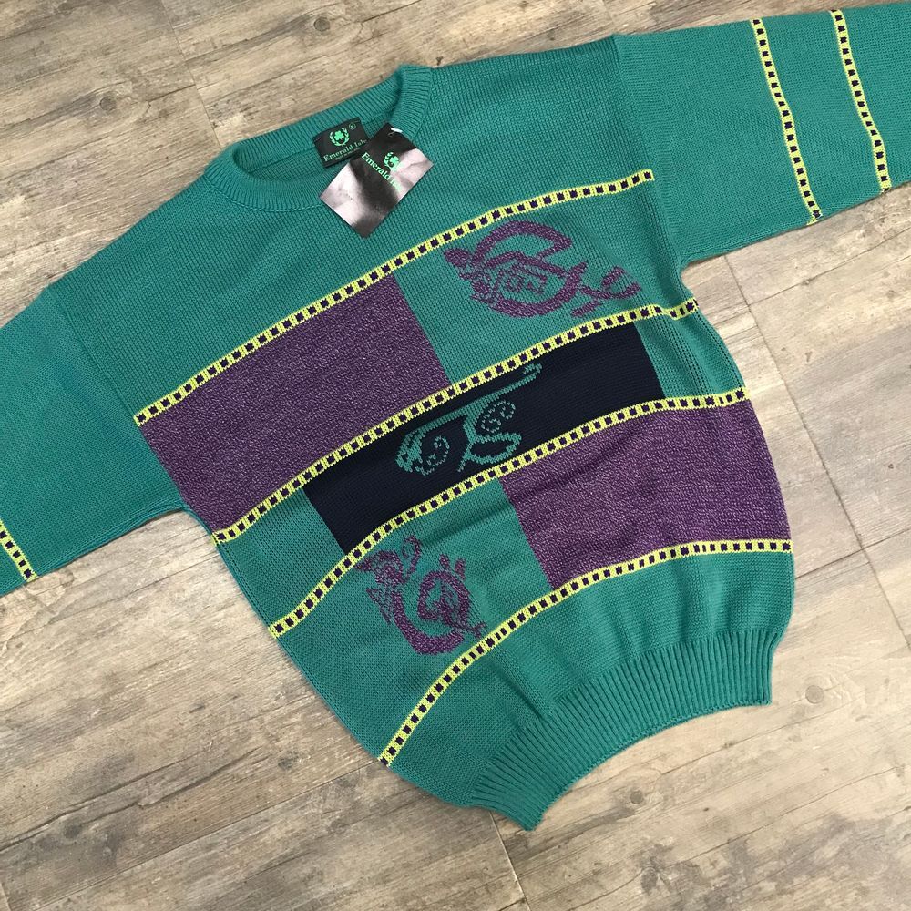 Vintage New Emerald Isle Crewneck Sweater Men‎ Size Medium Acrylic Green (493)